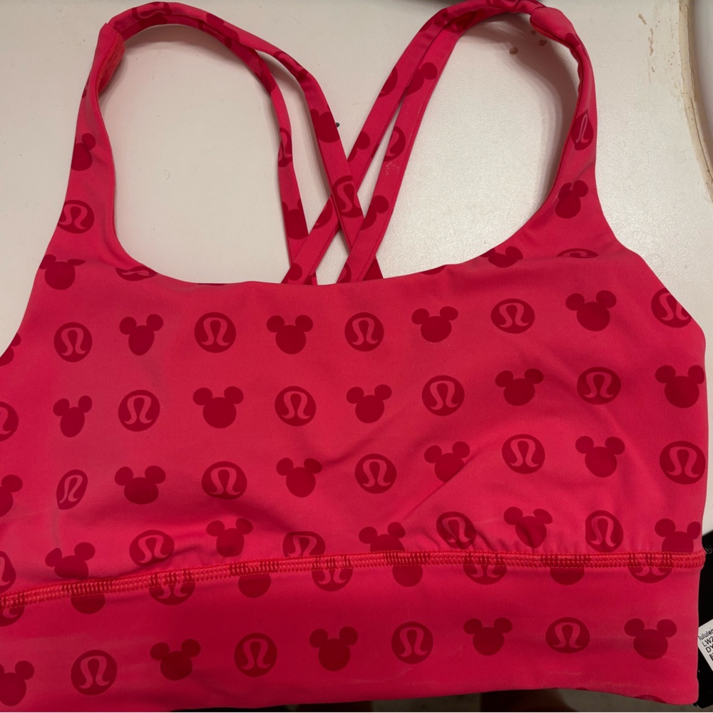Lululemon Disney Red and Pink Sports Bra with Mickey Mouse Design